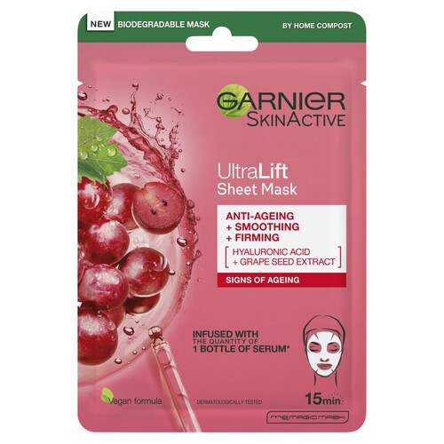 Garnier Skin Active Ultra Lift Tissue Mask Grape Seed Extract + Hyaluronic Acid
