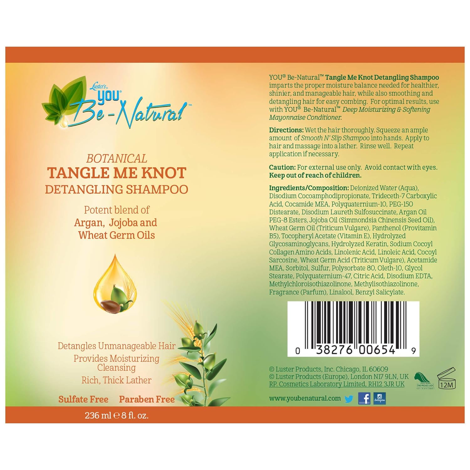 Lusters You Be Natural Botanical Tangle Me Know Detangling Shampoo 8.5 Oz