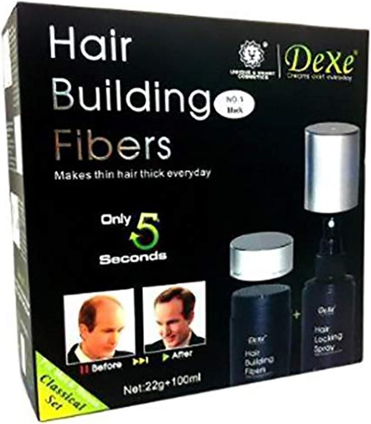 Dexe Hair Building Fibers Set + Hair Locking Spray 100ml  Black