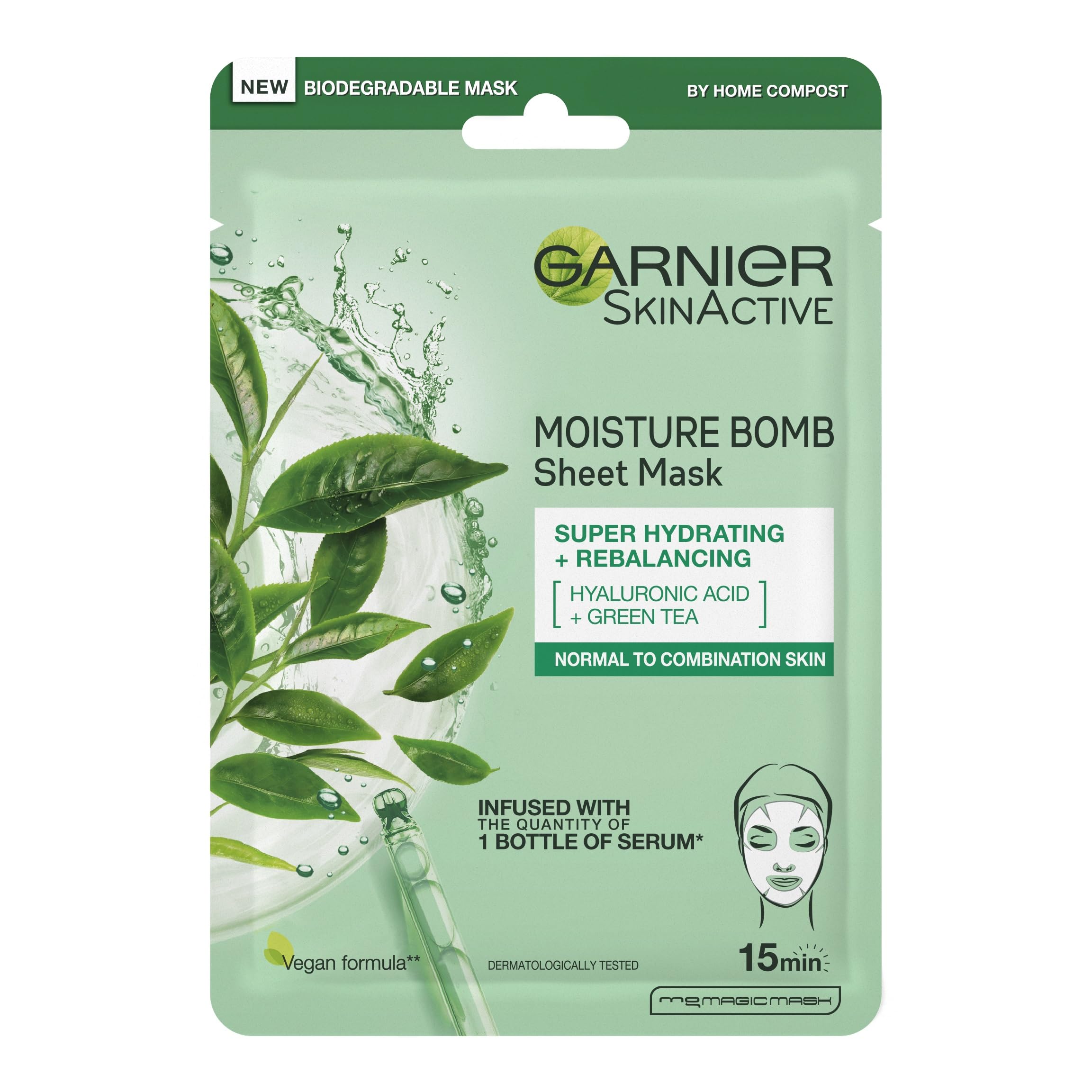 Garnier Skin Active Moisture Bomb Sheet Mask Hyaluronic Acid + Green Tea