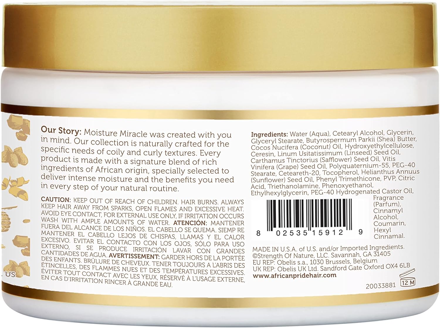 African Pride Moisture Miracle Shea Butter & Flaxseed Oil Moisturize & Define Curling Cream 12 Oz