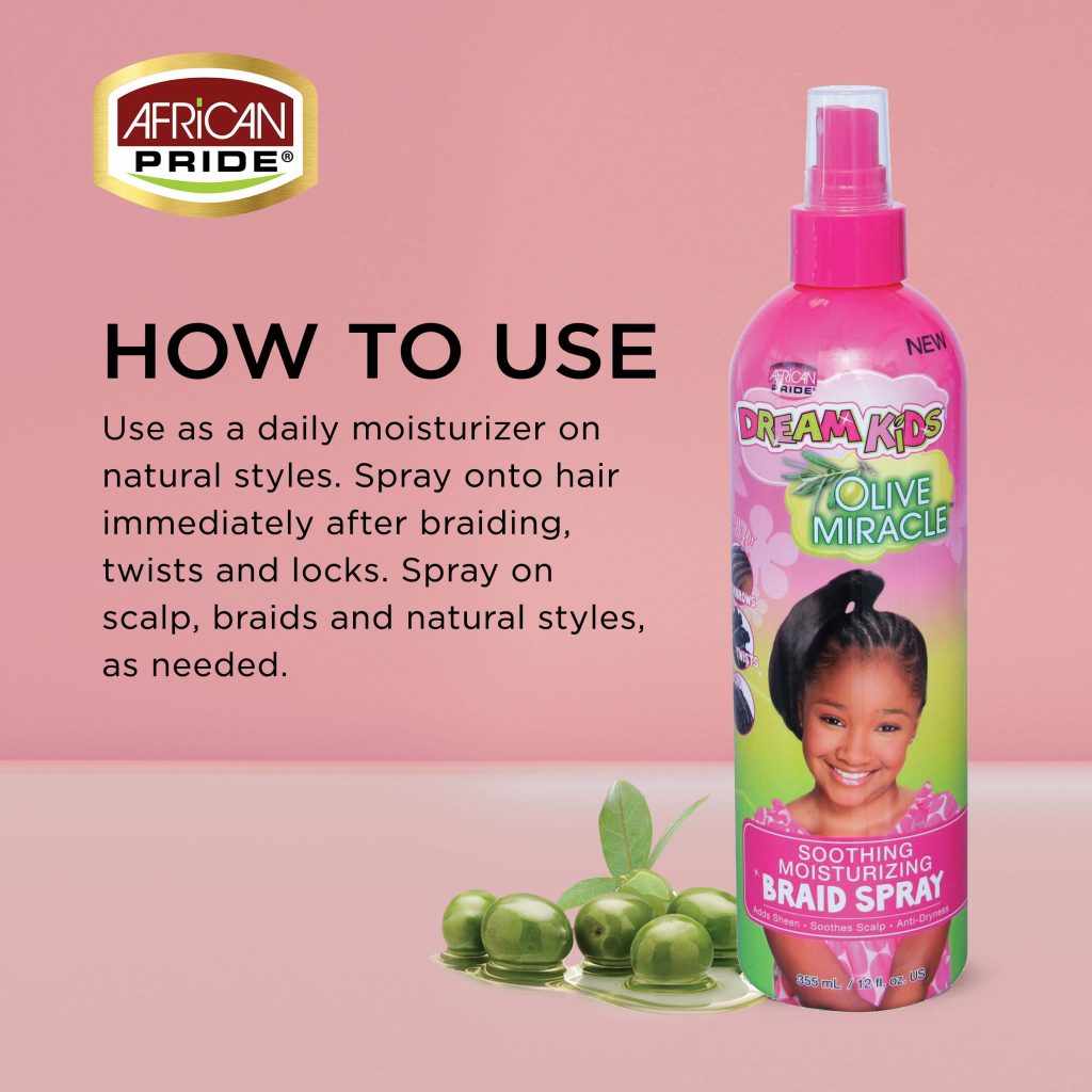 African Pride Dream Kids Olive Miracle Soothing Moisturizing Braid Spray 12 Oz