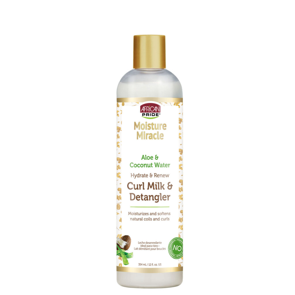 African Pride Moisture Miracle Aloe Vera & Coconut Water Curl Milk & Detangler 12 Oz