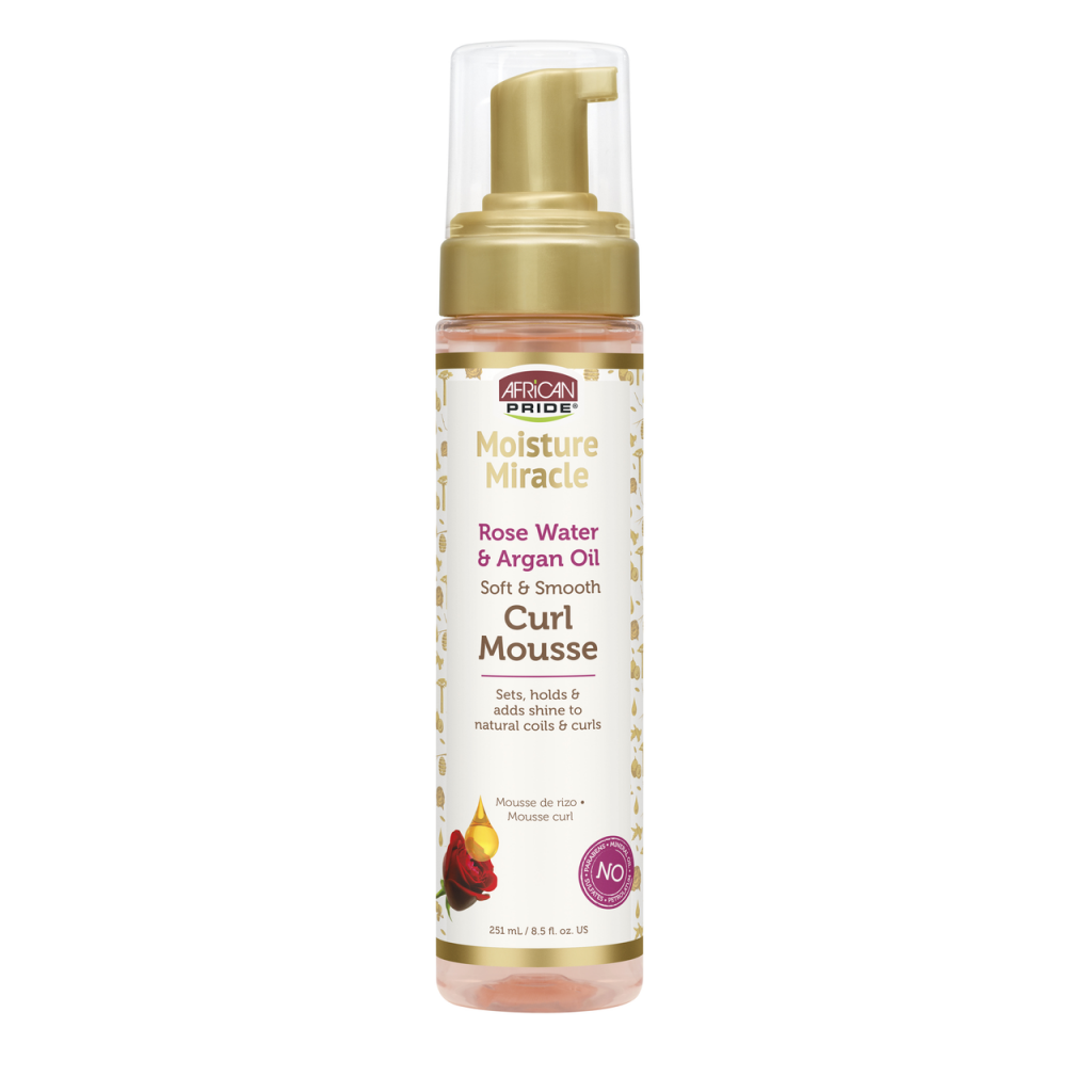 African Pride Moisture Miracle Rose Water & Argan Oil Soft & Smooth Curl Mousse 8.5 Oz