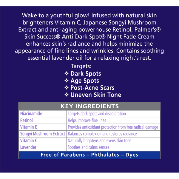 Palmer's Skin Success Anti-Dark Spot Nighttime Fade Cream Face Moisturizer 2 Oz